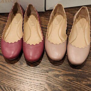 2 pairs Chloe Lauren scalloped ballerina flats